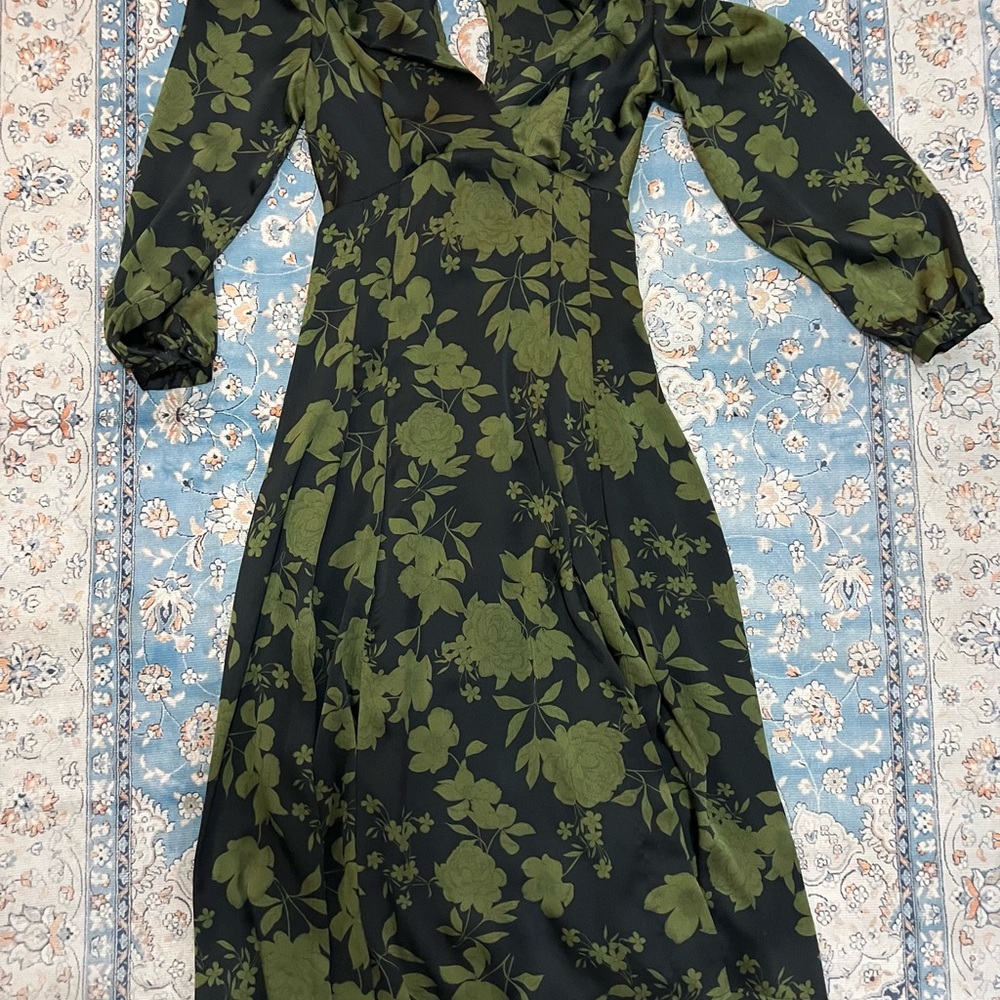 Zara Black and Green Floral Long Sleeve Dress